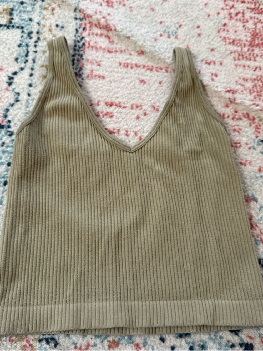Free People Ribbed V-Neck Tank Top - Olive Green